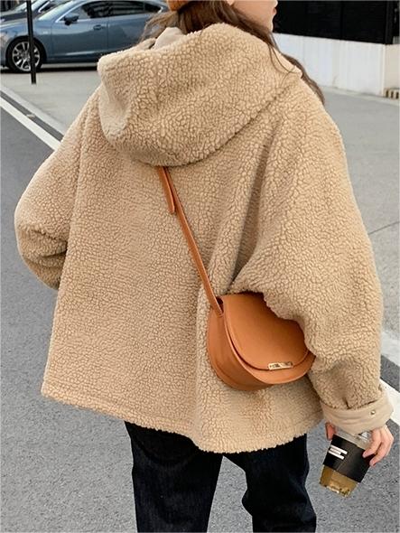 Parka elegante in pile spesso da donna - Cappotto oversize con cappuccio