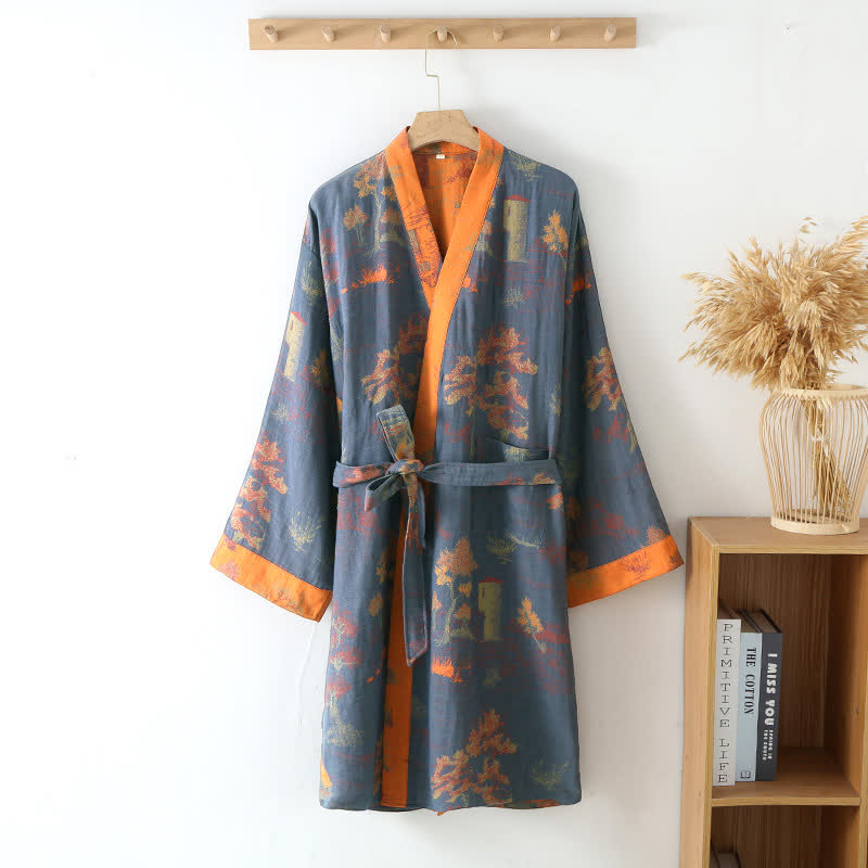 Accappatoio kimono retrò traspirante da donna con cintura