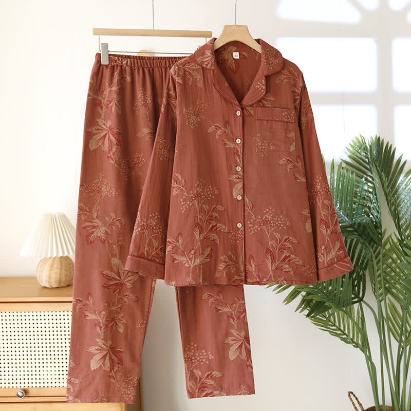 Pigiama vintage in cotone jacquard tinto in filo con colletto a revers