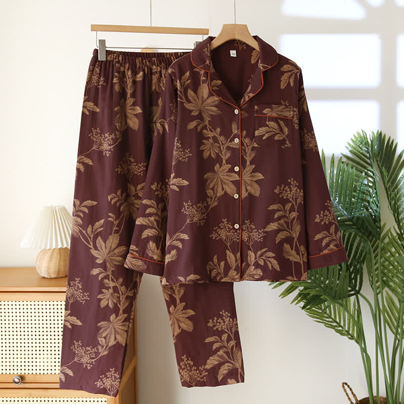 Pigiama vintage in cotone jacquard tinto in filo con colletto a revers