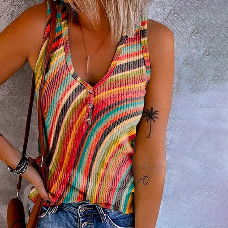 Canotta a righe arcobaleno colorate da donna