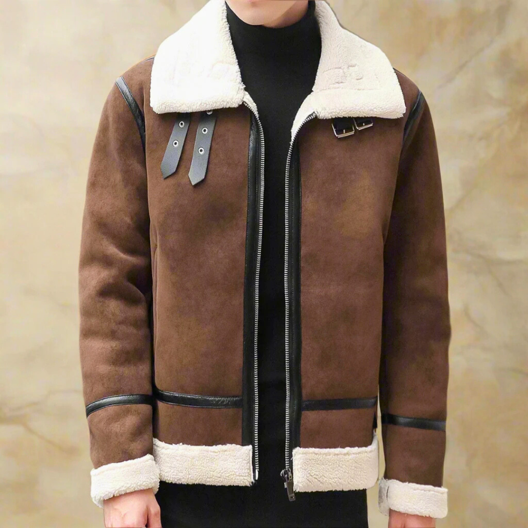 Cappotto invernale da uomo in pelle scamosciata di alta qualità cintura - Cappotto caldo ed