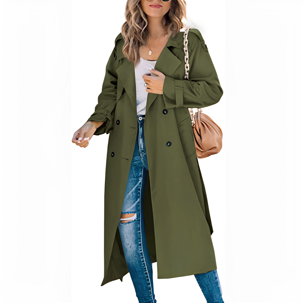 Cappotto lungo doppiopetto chic da donna – Elegante capospalla antivento