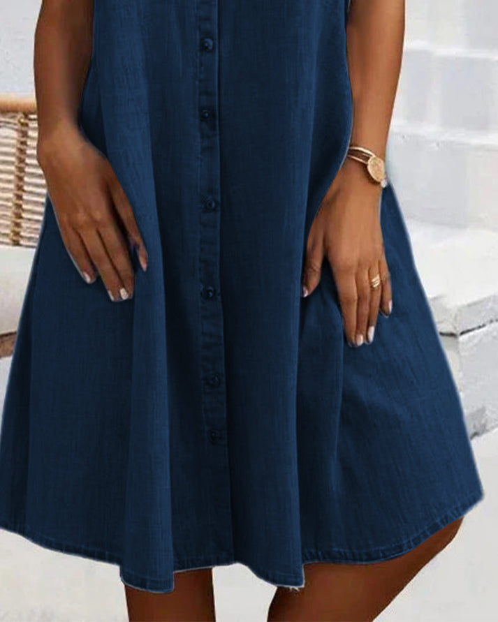 Elegante vestito camicia midi in denim da donna – Abito casual leggero da tutti i giorni