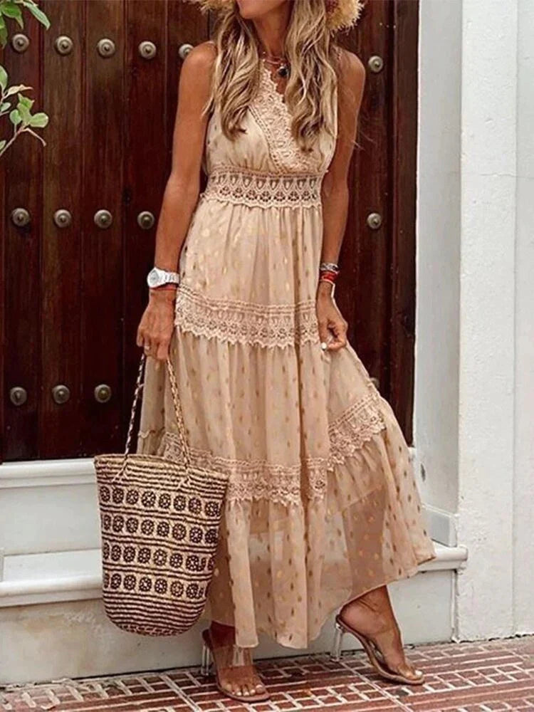 Maxi abito elegante da donna con pizzo