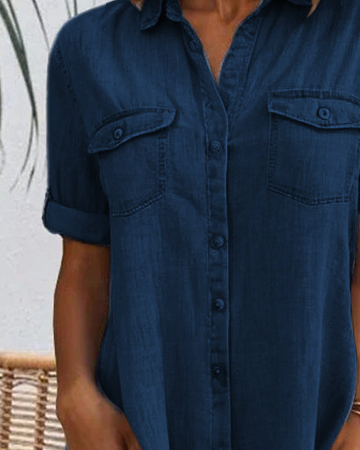 Elegante vestito camicia midi in denim da donna – Abito casual leggero da tutti i giorni