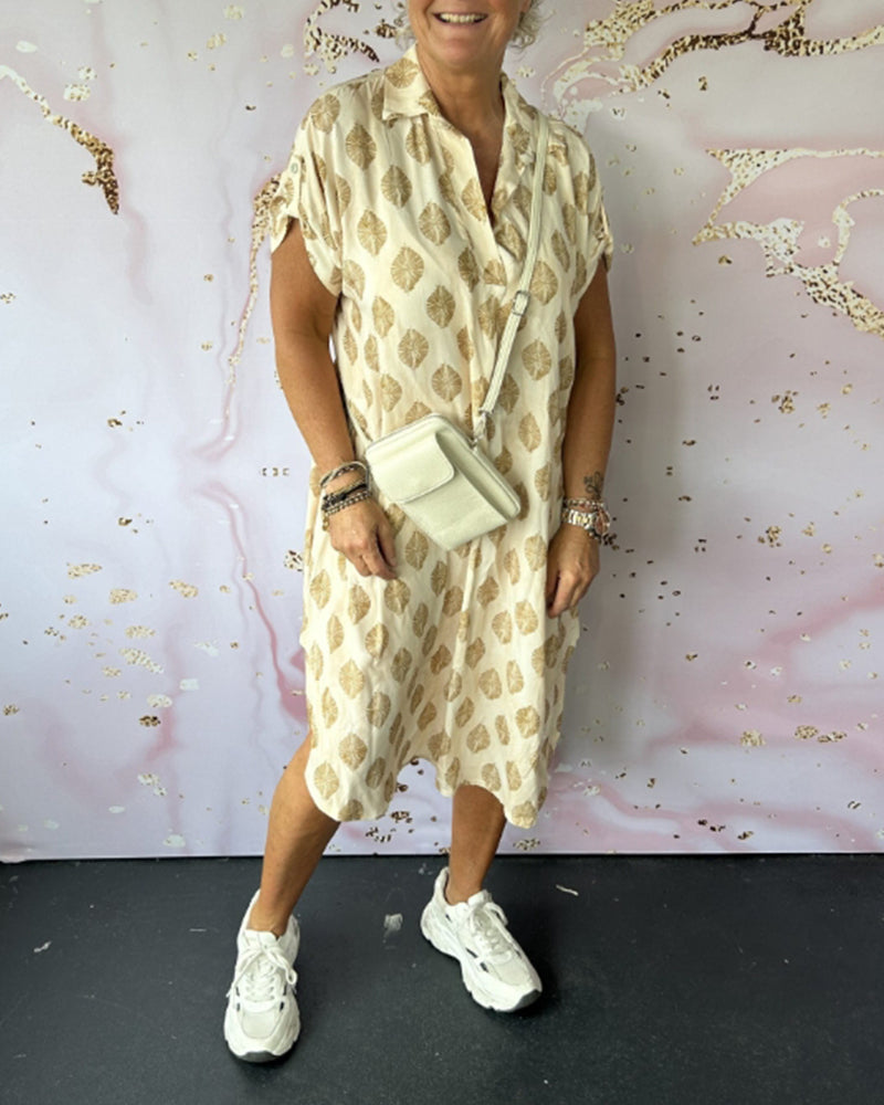 Abito midi casual in lino da donna - Abito estivo leggero con scollo a V