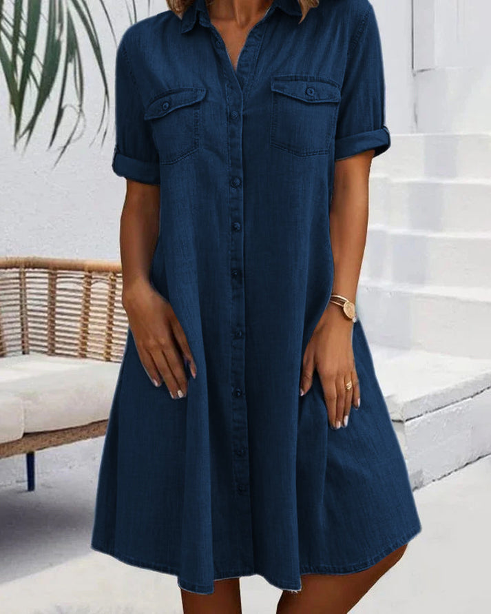 Elegante vestito camicia midi in denim da donna – Abito casual leggero da tutti i giorni