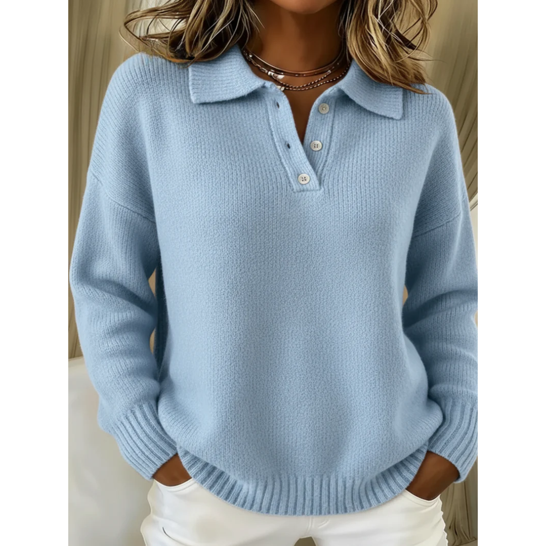 Maglione da donna ampio – Polo classica con maniche lunghe