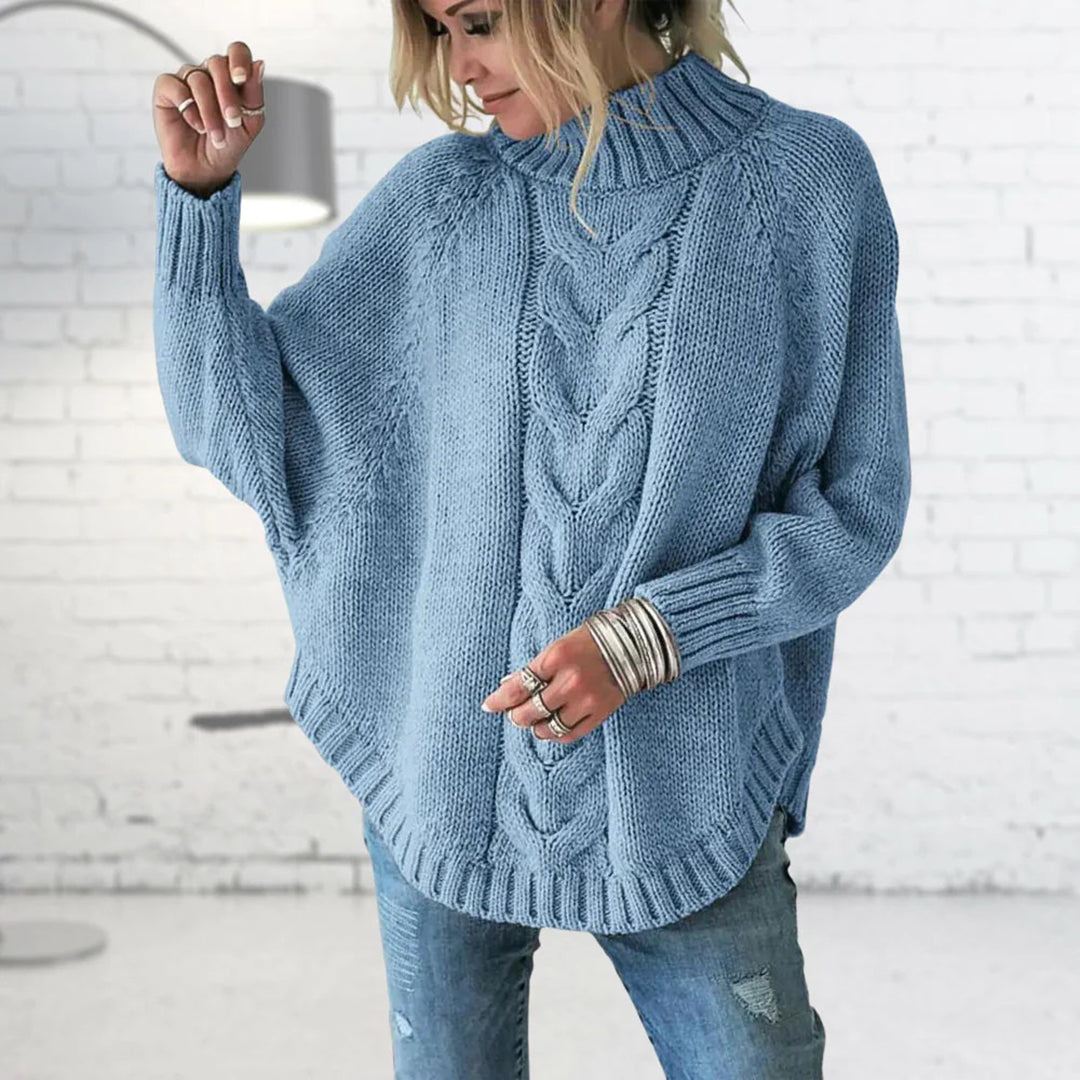Maglione dolcevita blu da donna - Maglione ampio e casual