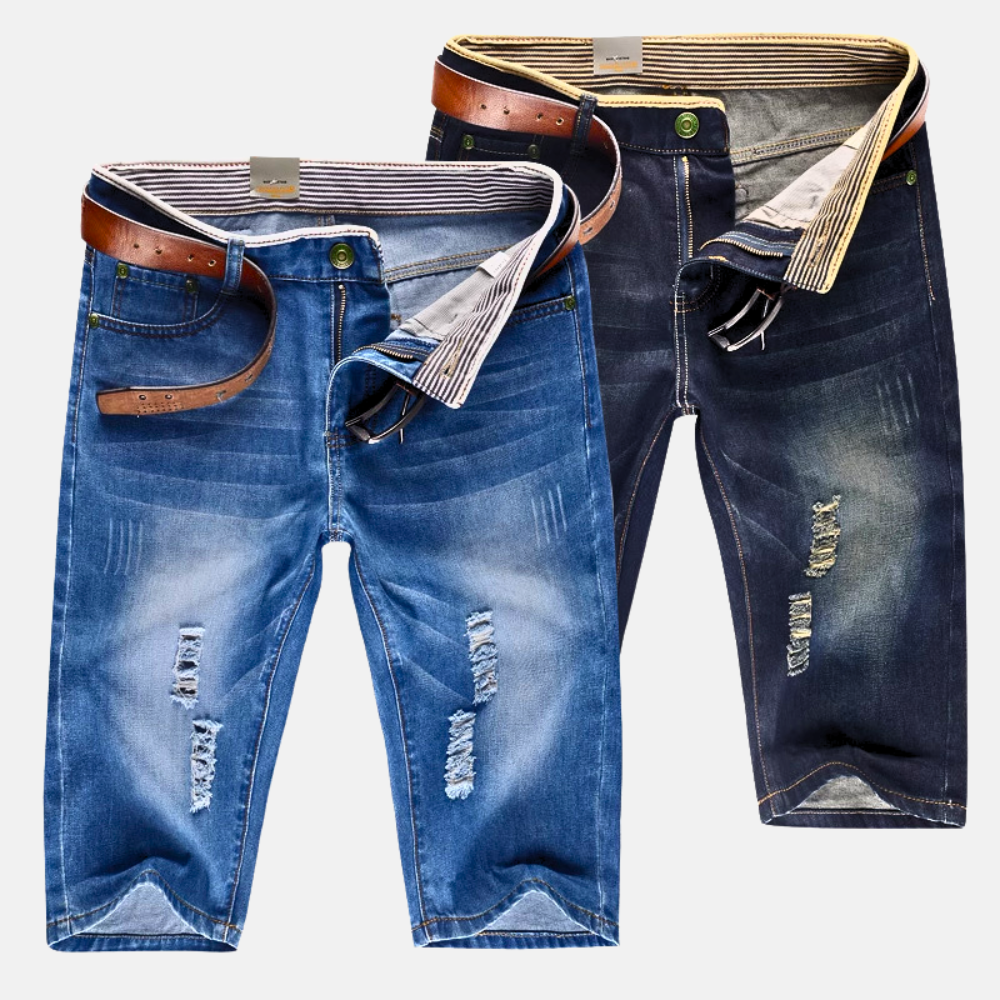 Pantaloncini in denim strutturati casual da uomo - Classici, dettagli strappati