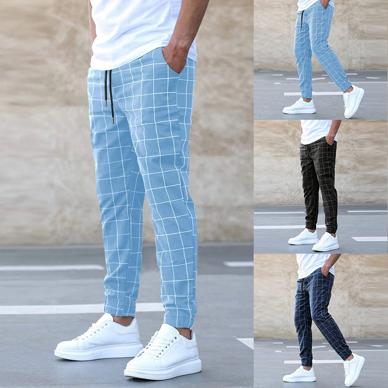 Pantaloni chinos a quadri slim di tendenza per uomo