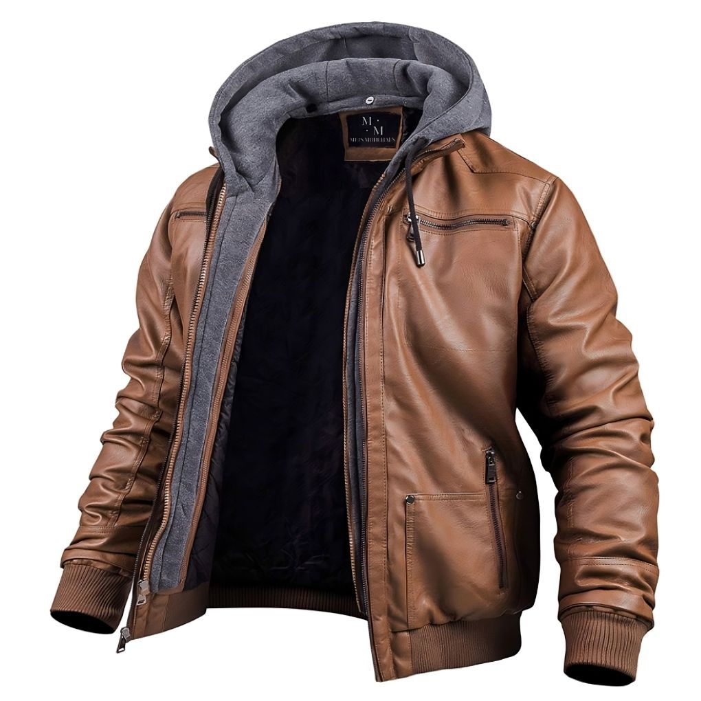 Giacca invernale in pelle premium da uomo - Elegante capospalla con cappuccio