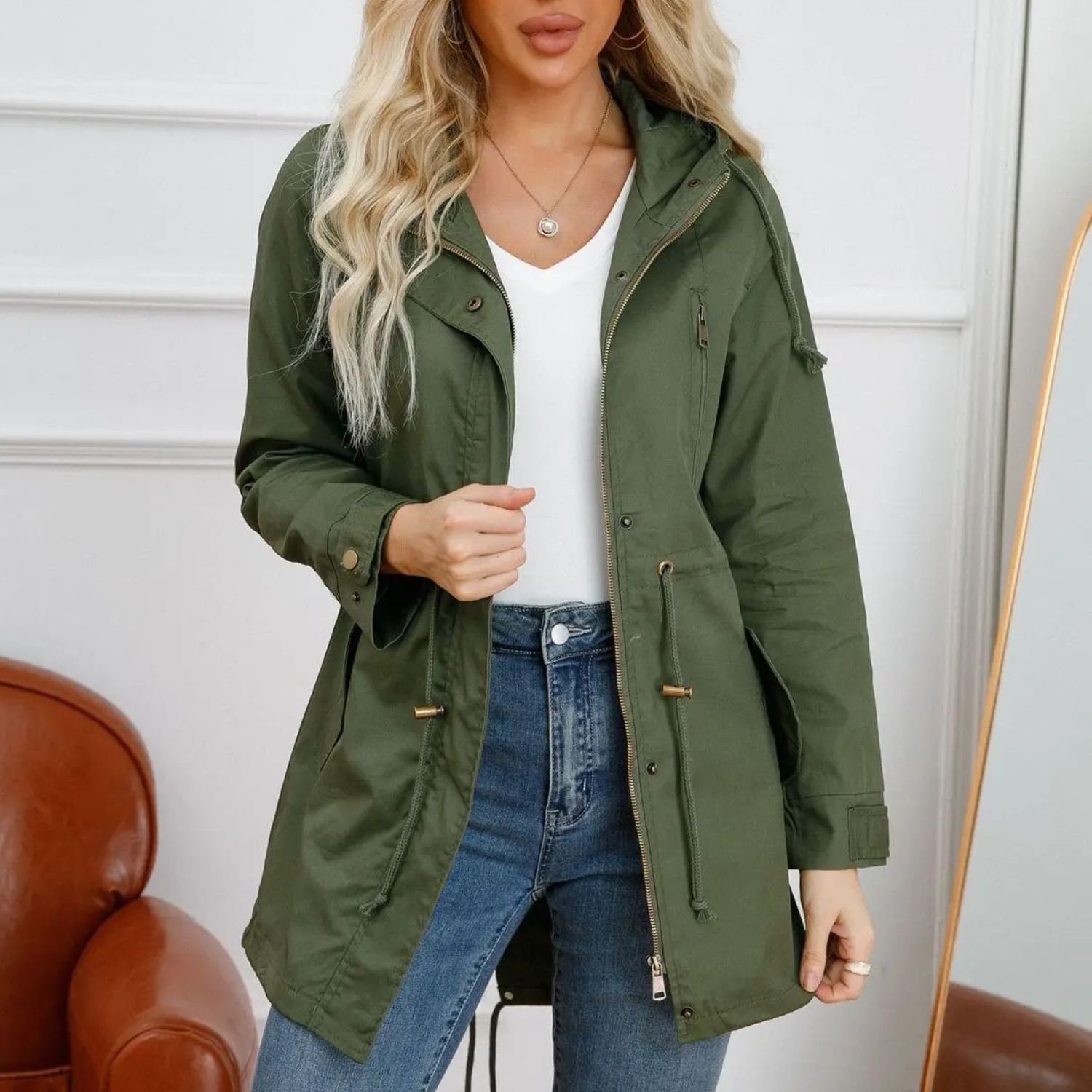Giacca a vento leggera casual da donna - Comodo cappotto con cappuccio