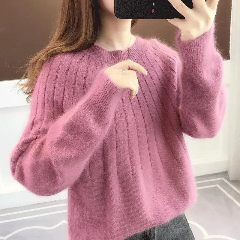 Maglione girocollo in maglia da donna - Eleganza invernale confortevole