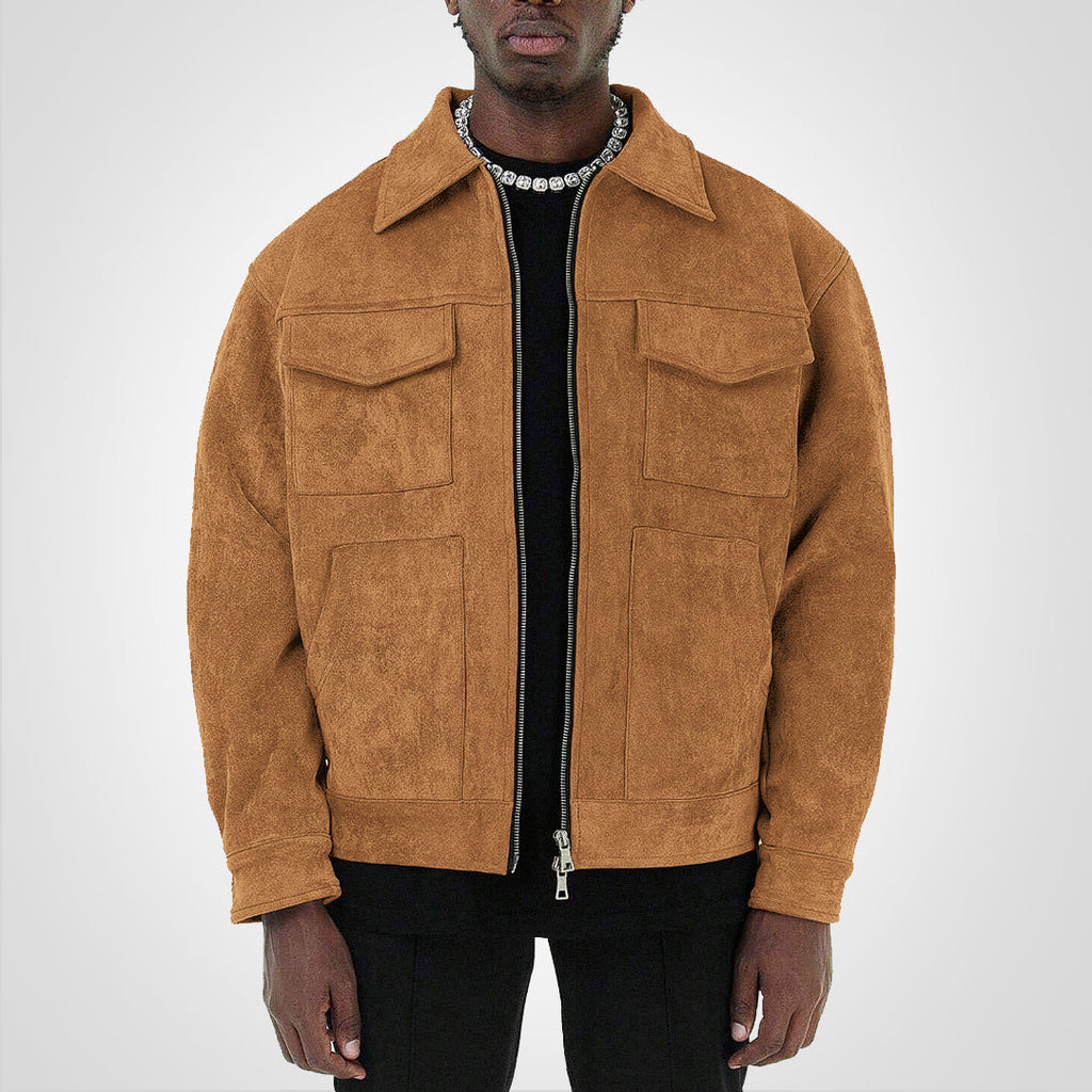 Giacca da uomo in pelle scamosciata con zip