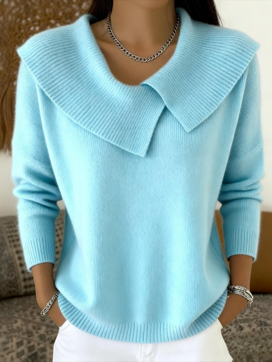 Damepullover med ribbet krave – Elegant langærmet pullover