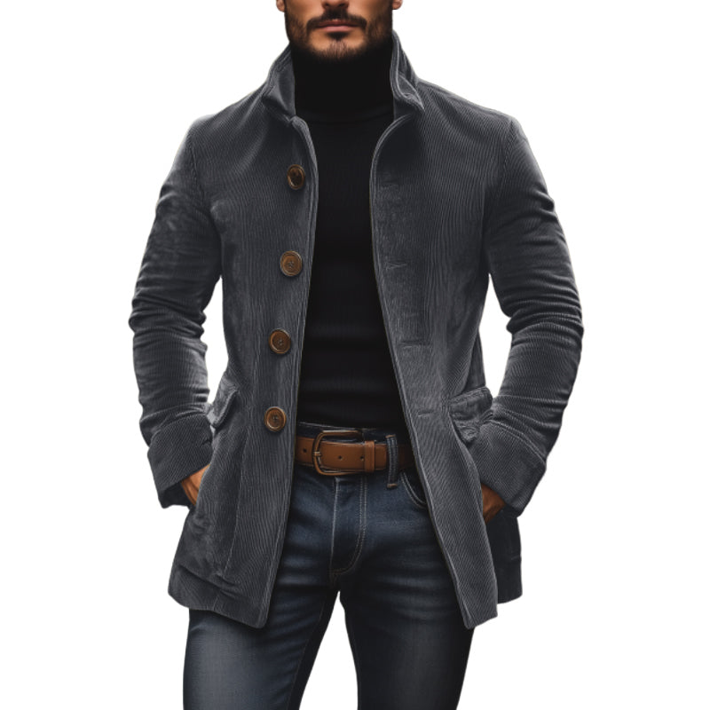Cappotto corto da uomo in velluto a coste slim fit con collo alto