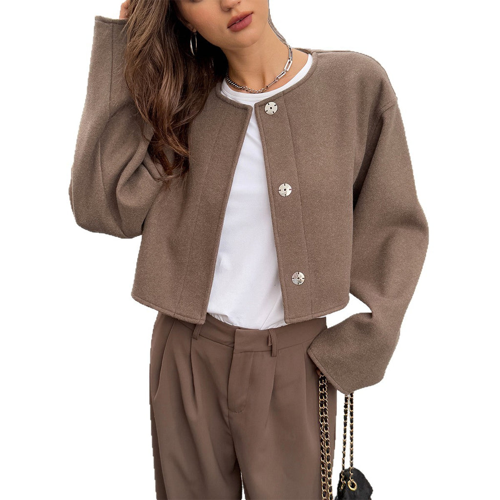 Kort jakke i premium uldblanding til kvinder - Frakke med lange ærmer