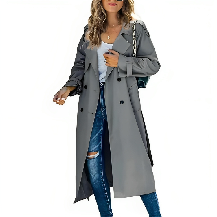 Trench doppiopetto moderno da donna - Cappotto lungo impermeabile