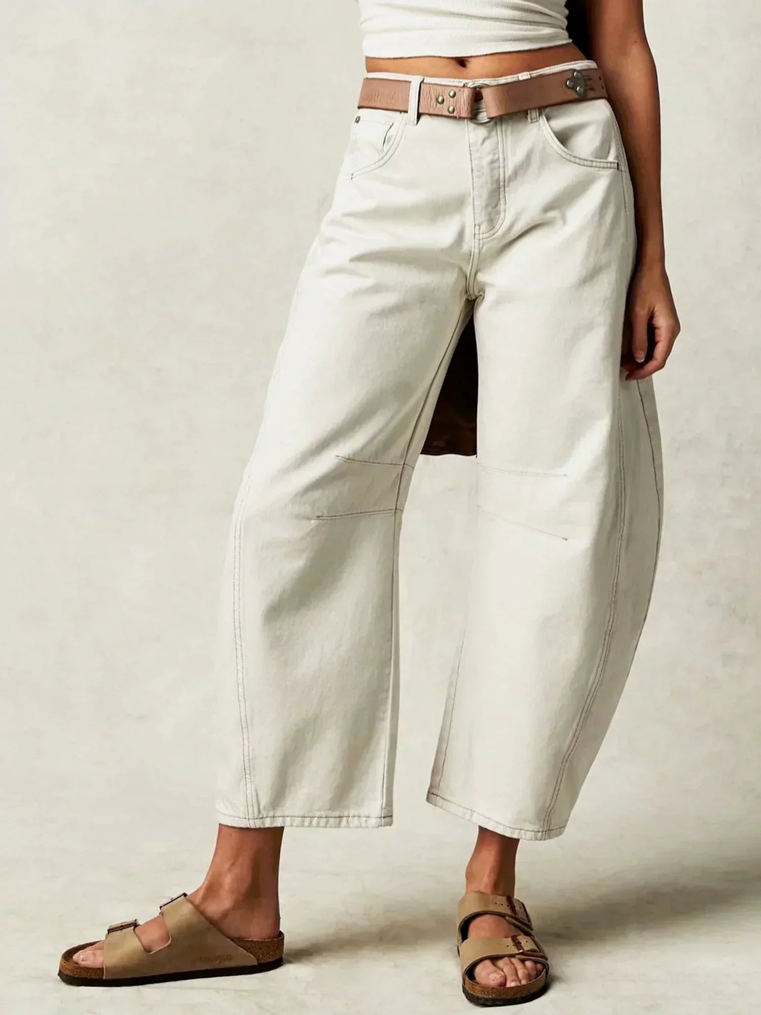 Jeans a vita alta alla moda da donna - Pantaloni in denim unici con gamba larga