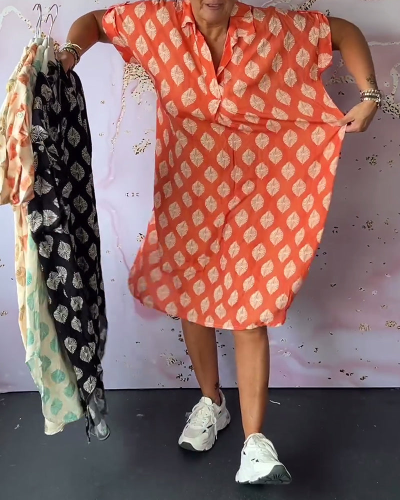 Abito midi casual in lino da donna - Abito estivo leggero con scollo a V