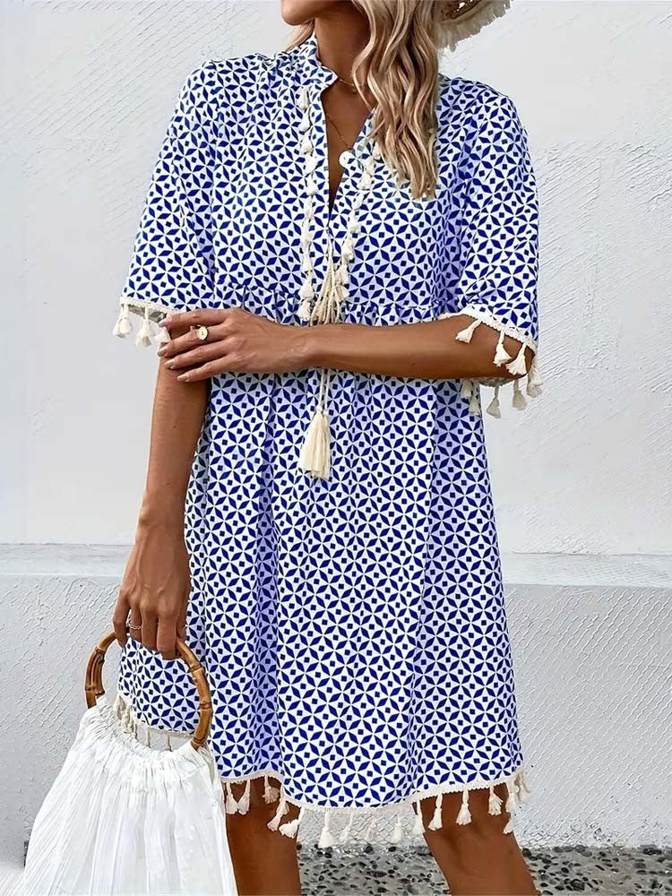 Abito da spiaggia corto a pois – vestito leggero donna con maniche corte