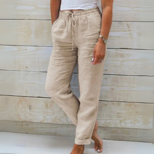 Pantaloni estivi casual eleganti in lino da donna - leggeri, traspiranti, comodi
