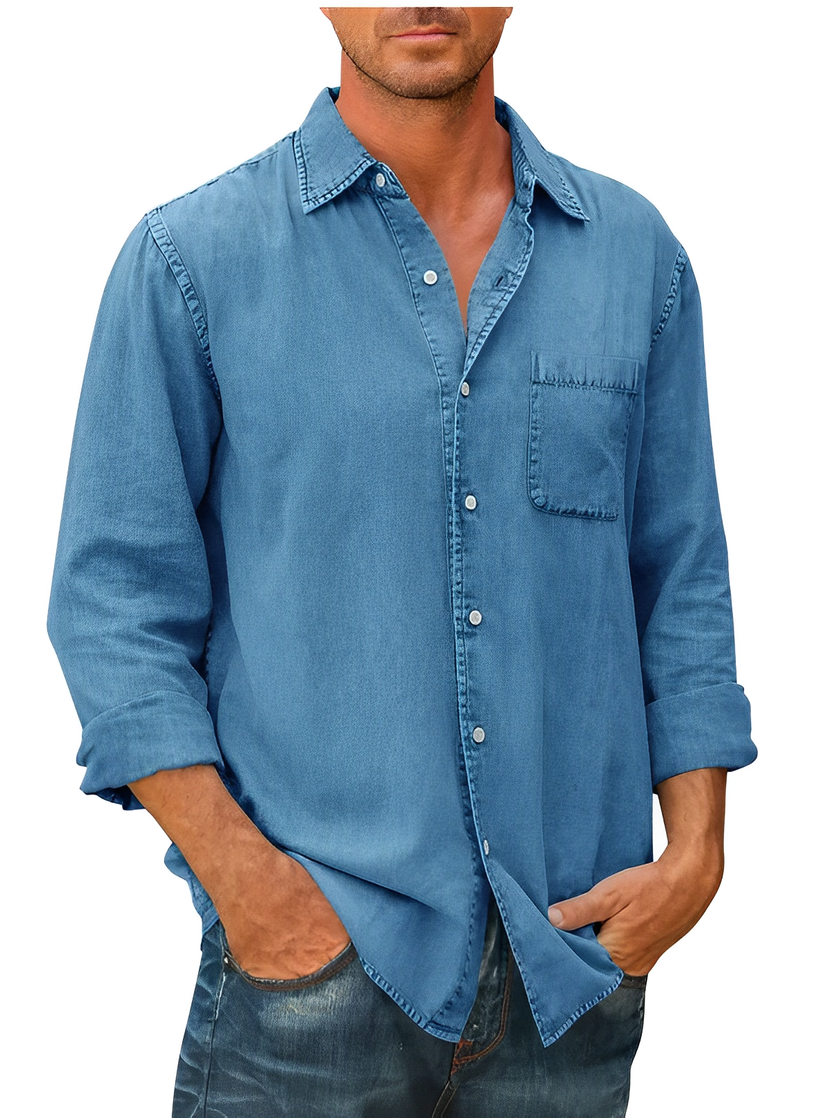 Camicia casual in denim da uomo