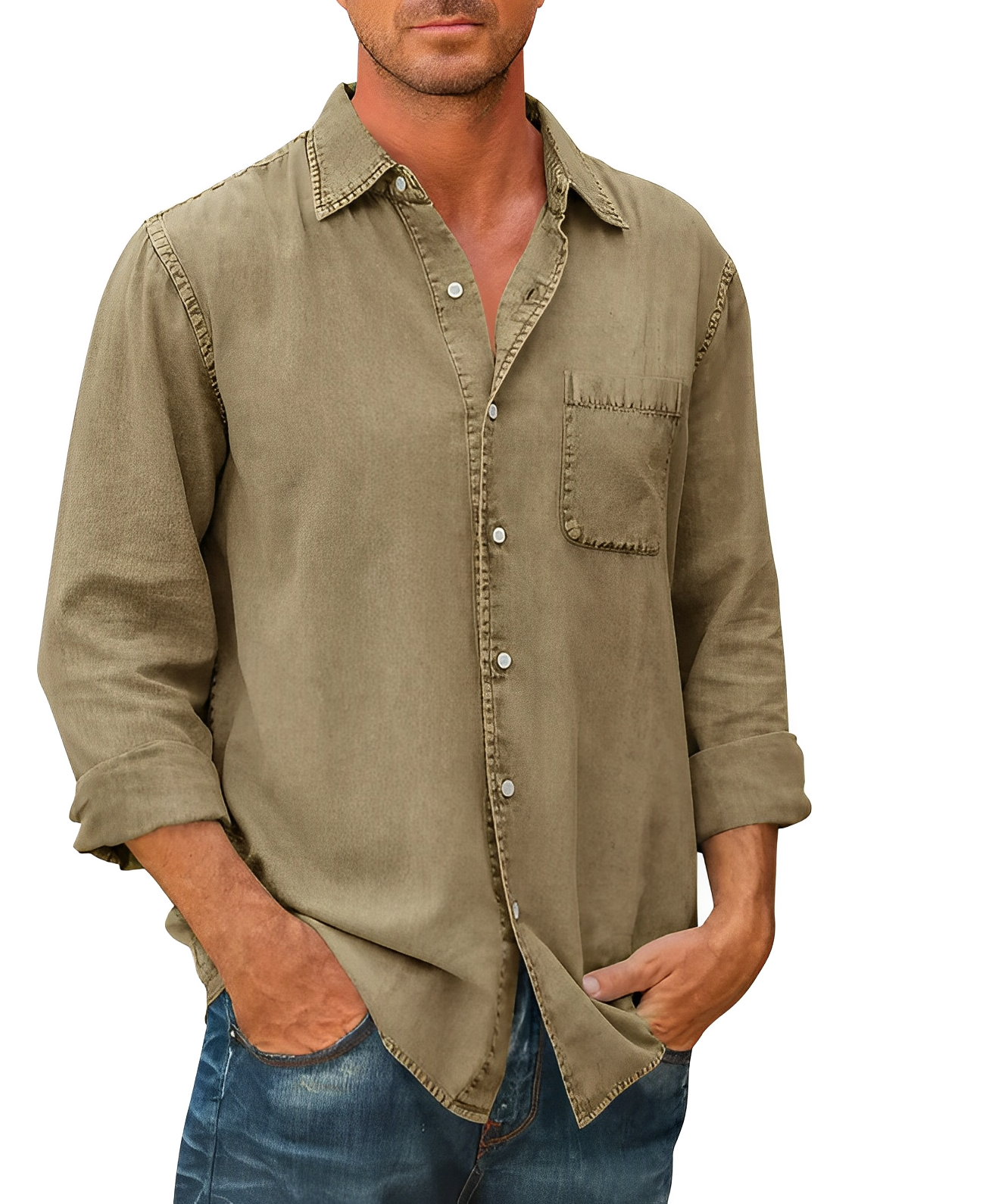 Camicia casual in denim da uomo