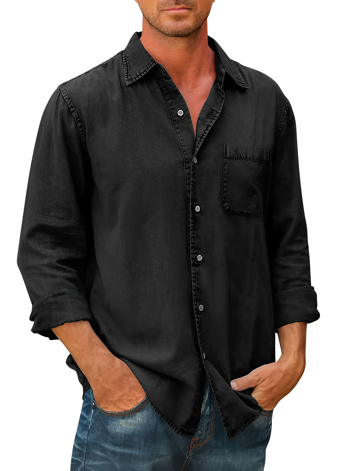 Camicia casual in denim da uomo