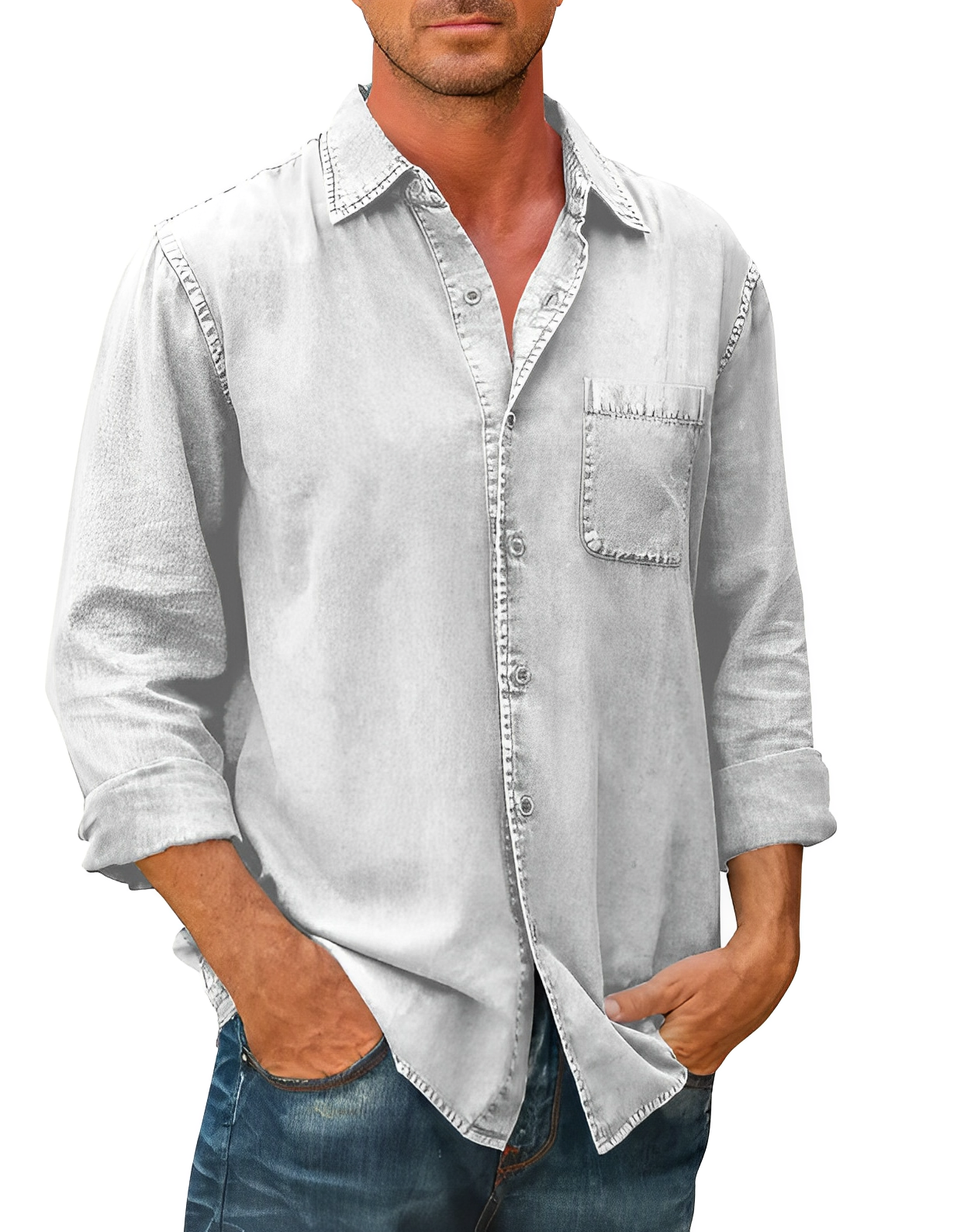 Camicia casual in denim da uomo