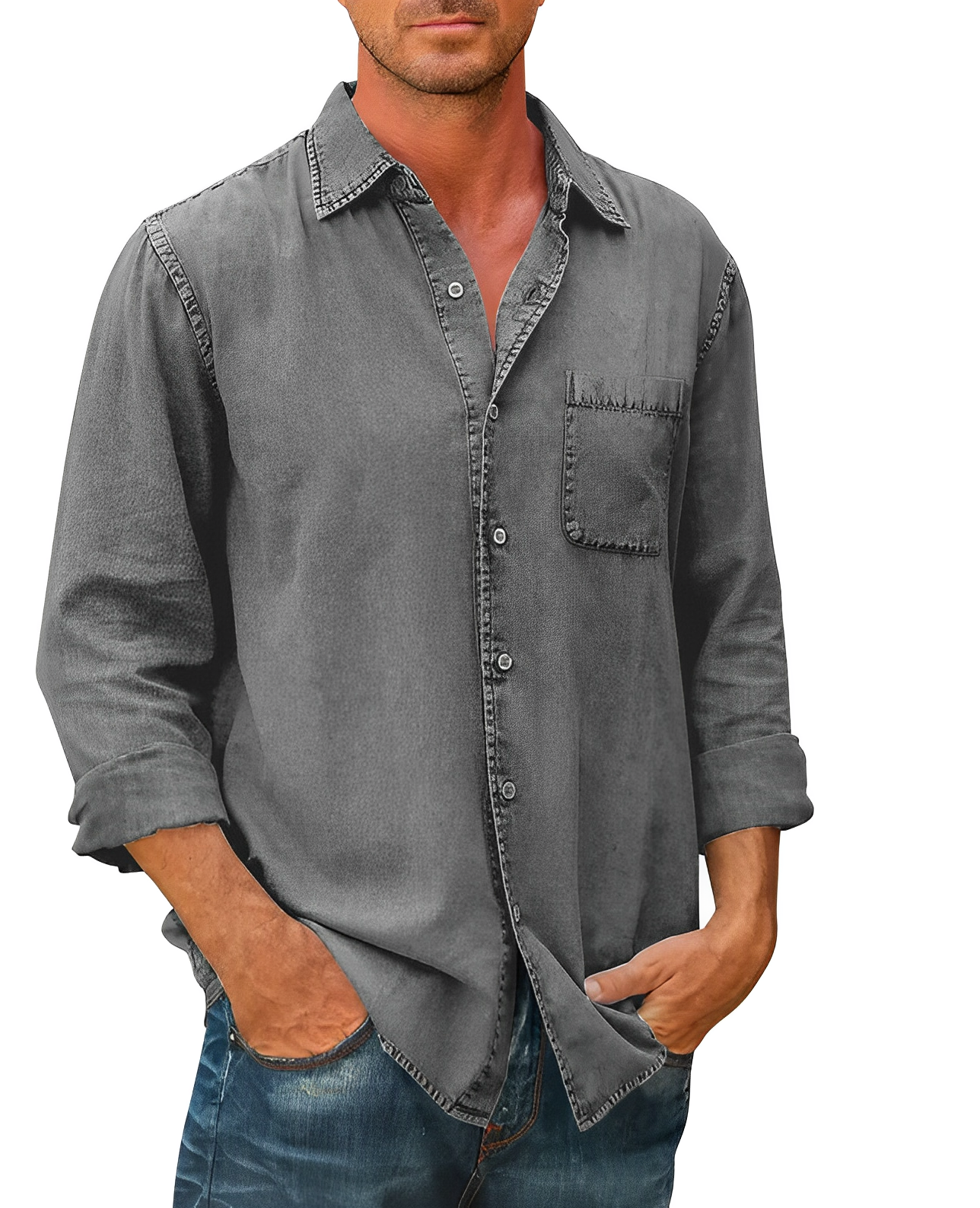 Camicia casual in denim da uomo