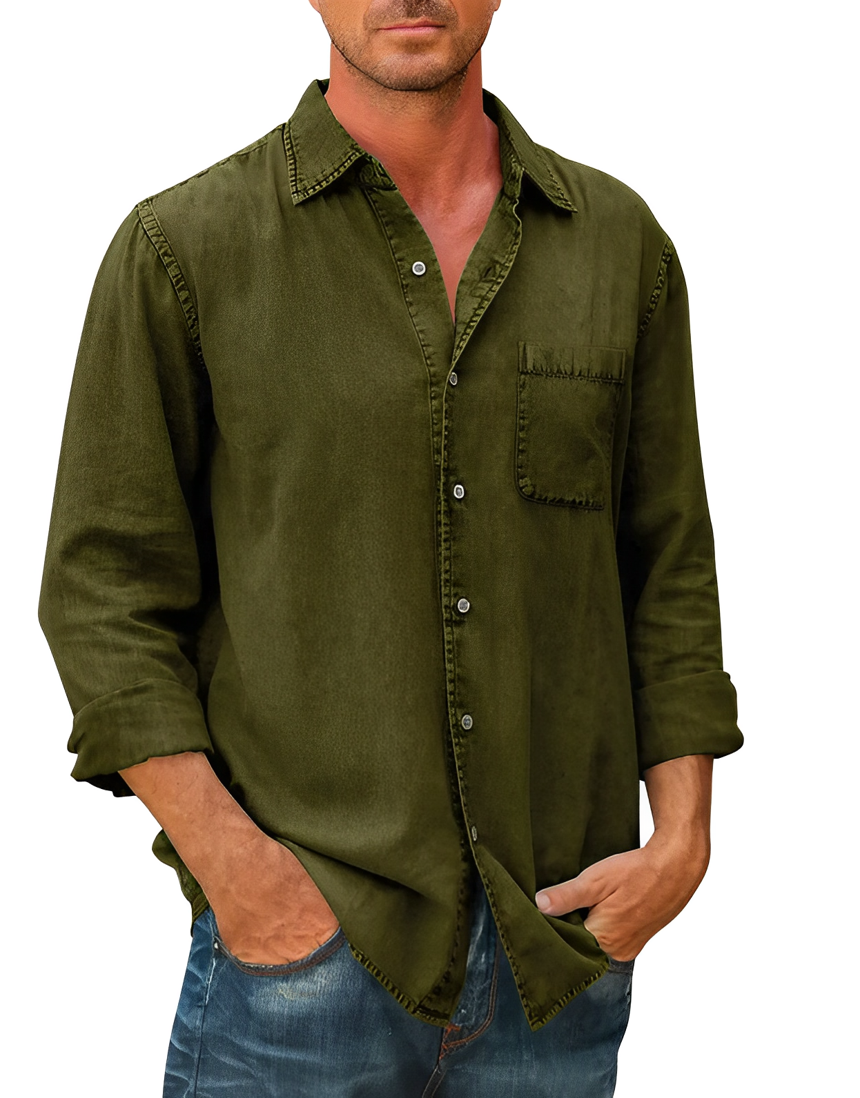 Camicia casual in denim da uomo