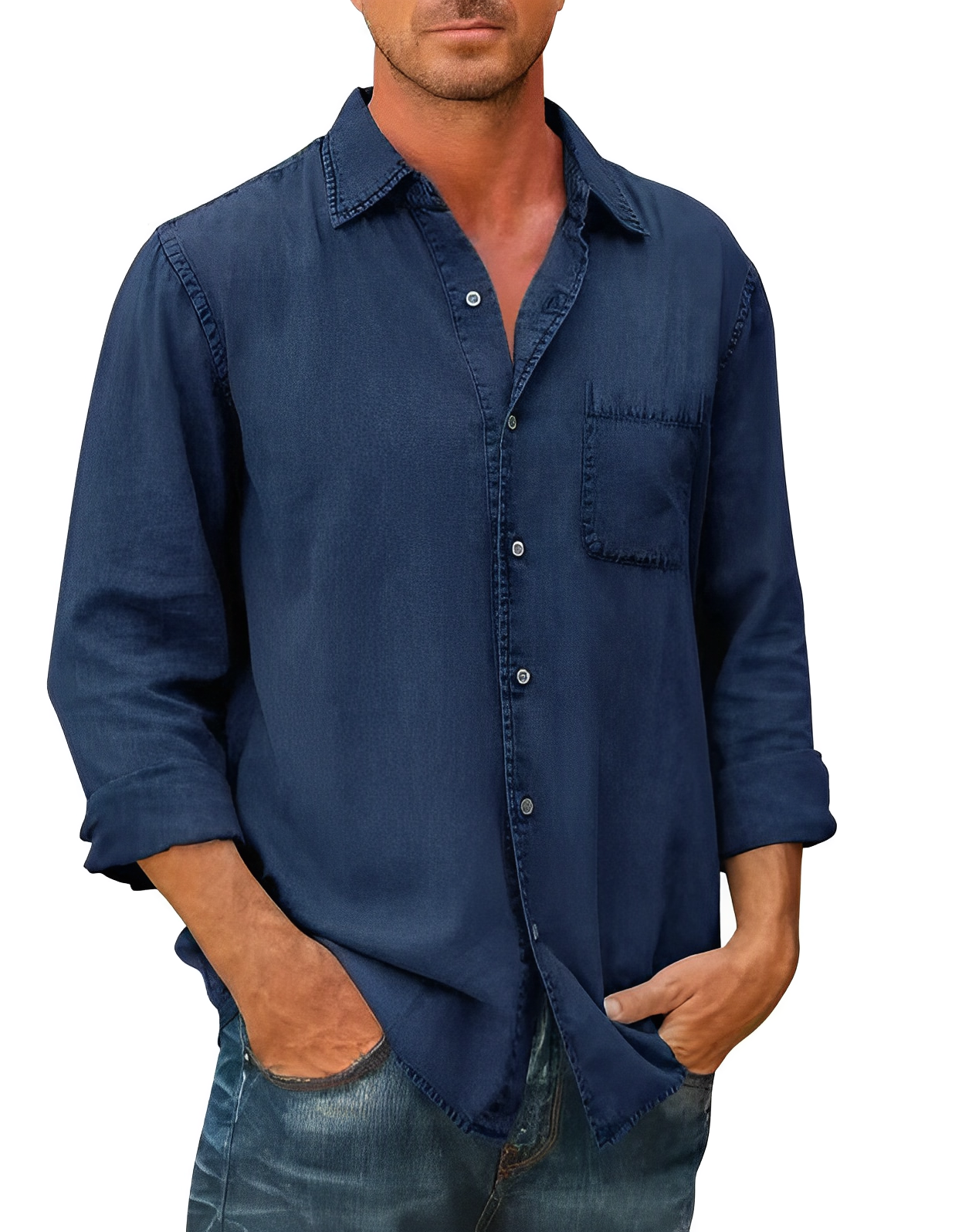 Camicia casual in denim da uomo