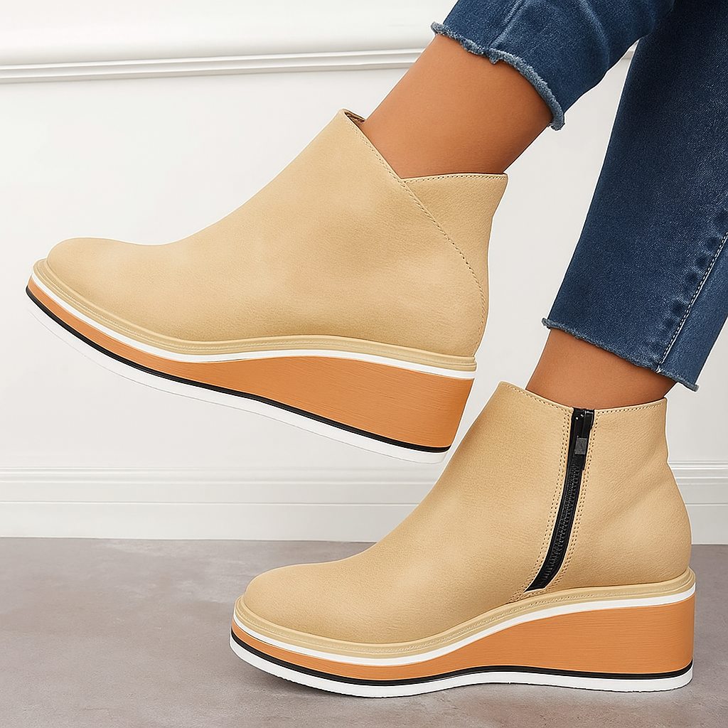 Stivaletti da donna in pelle con plateau e cerniera - Comfort e stile per tutti i giorni