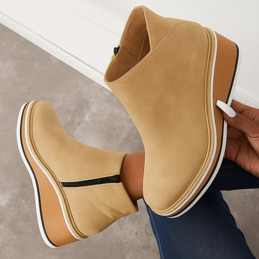 Stivaletti da donna in pelle con plateau e cerniera - Comfort e stile per tutti i giorni