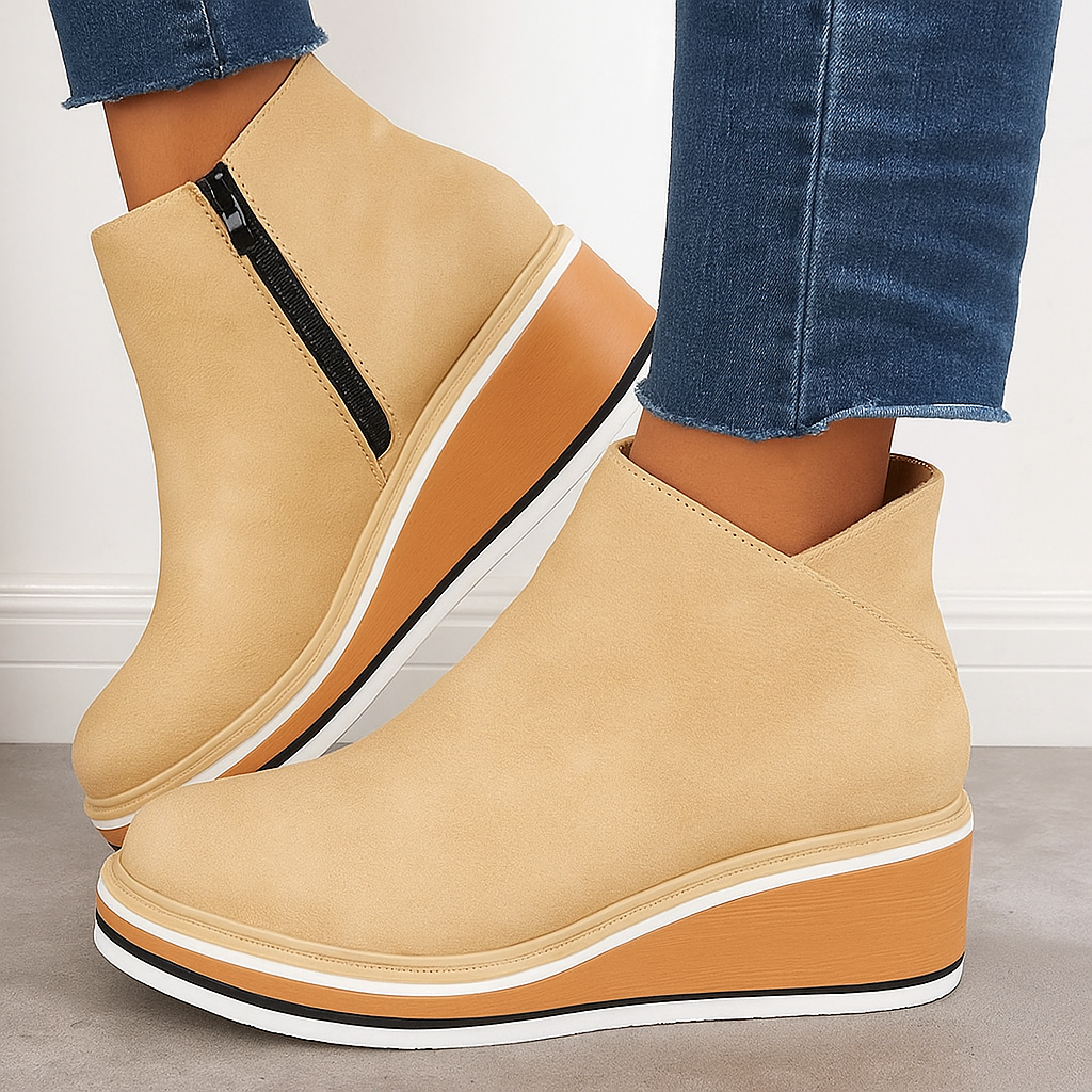 Stivaletti da donna in pelle con plateau e cerniera - Comfort e stile per tutti i giorni