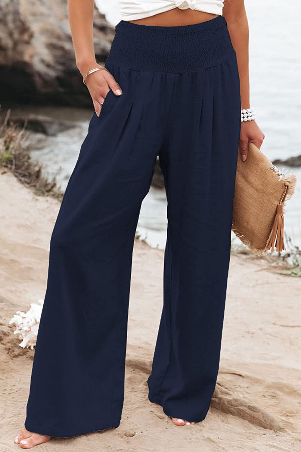 Pantaloni estivi in lino da donna – Elastico in vita e vestibilità comoda e ampia