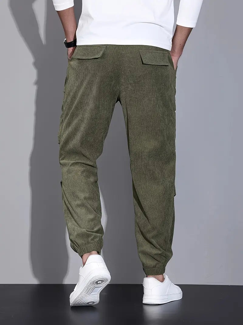 Pantaloni cargo slim fit da uomo - Comodi pantaloni in velluto a coste