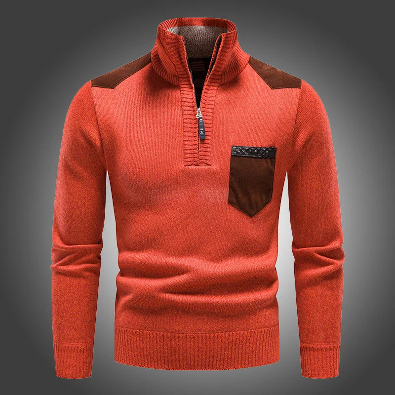 Maglione invernale da uomo con collo alto e chiusura a zip a un quarto – Maglia morbida con tasca