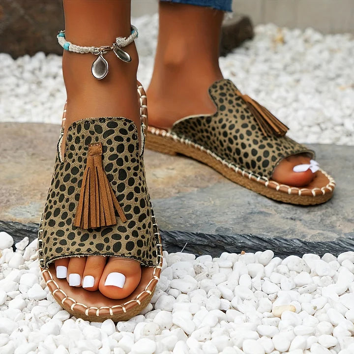Sandali vintage bohémien con frange da donna