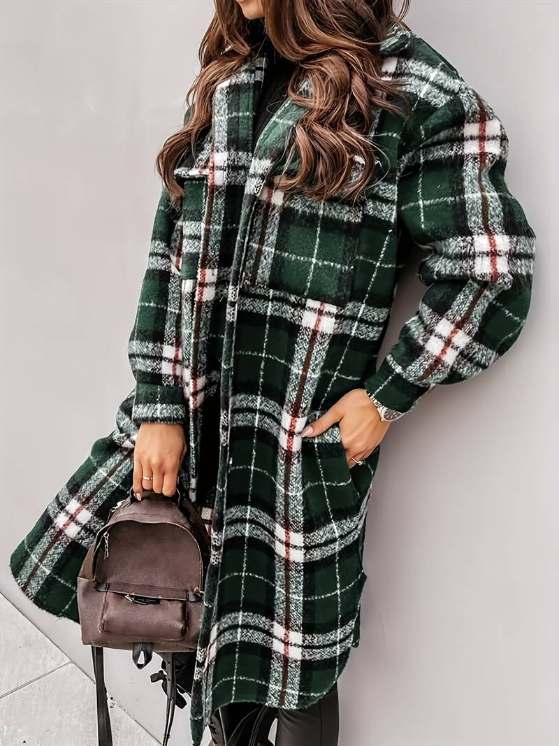 Cappotto Lungo Elegante Premium a Quadri da Donna – Capospalla Trendy e Confortevole