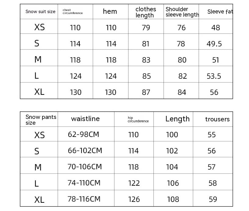 Unisex vinter ski sæt – Åndbar og isolerende todelt sne-dragt