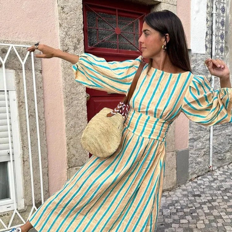 Elegante abito midi in lino per donna