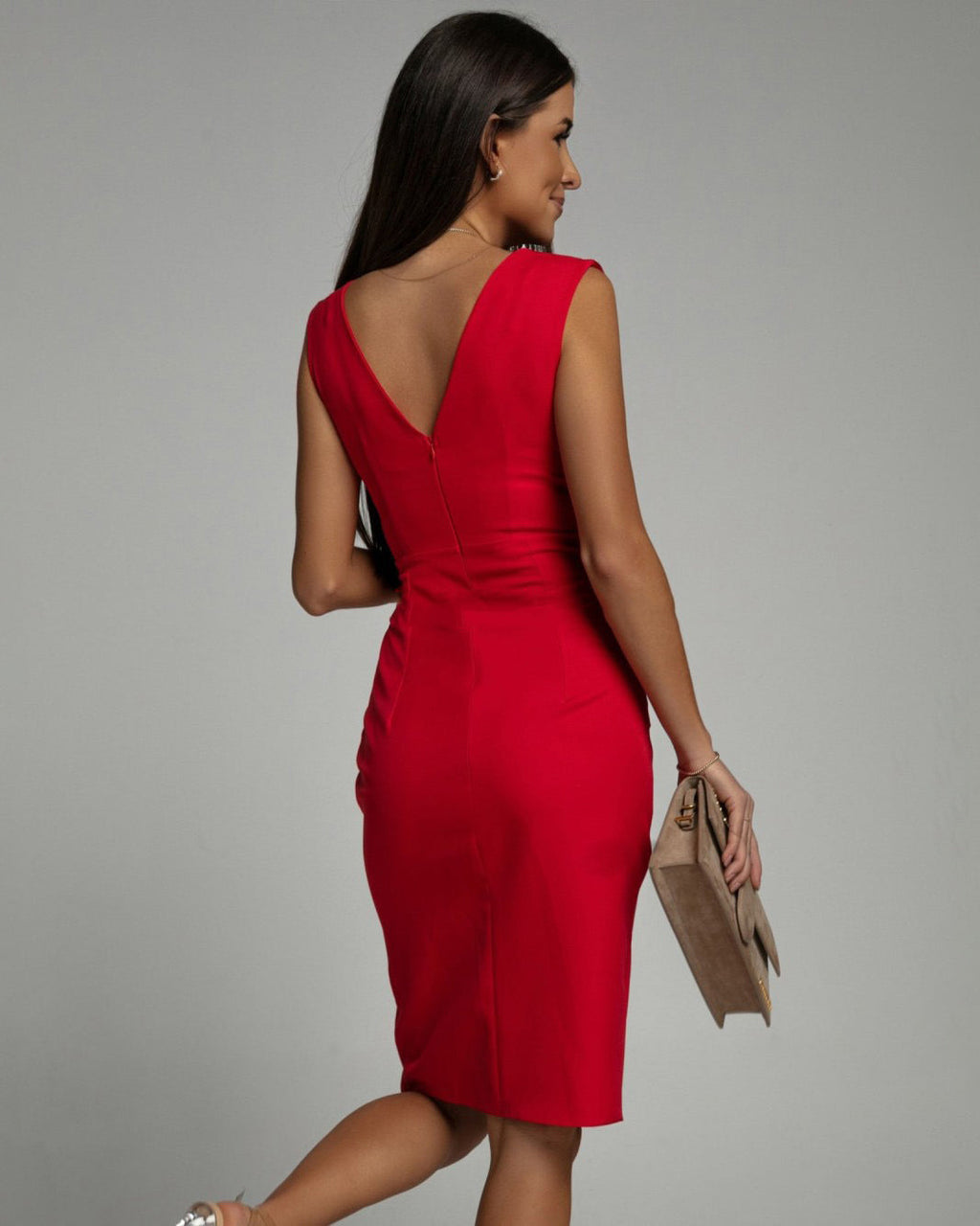Abito da cocktail midi con scollo a V per invitati a matrimoni - Elegante, lusinghiero