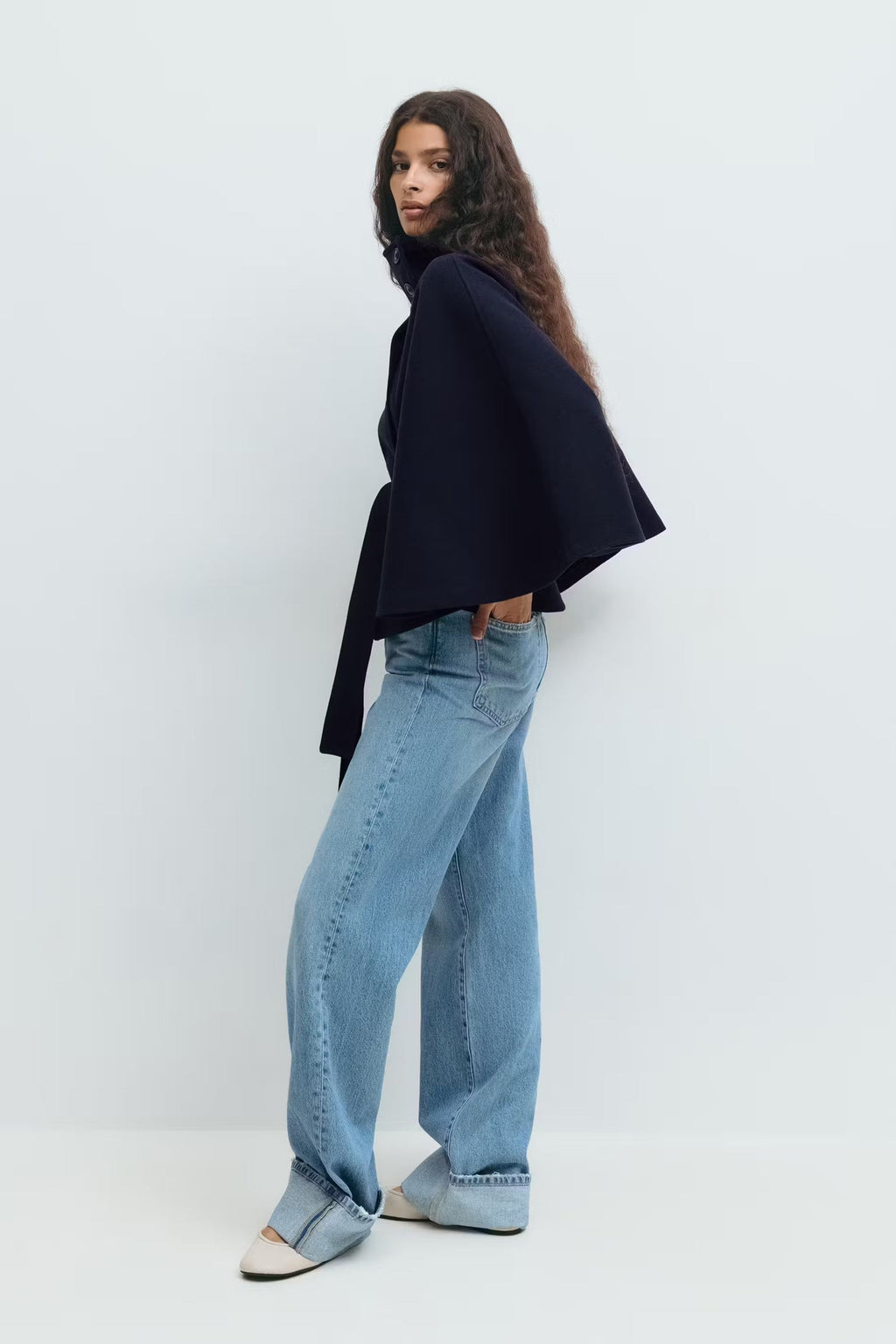 Elegant kappefrakke med høj krave til kvinder – Elegant frakke med bælte