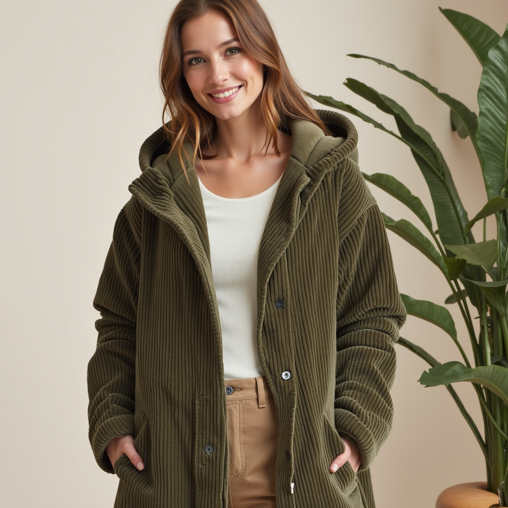Giacca con cappuccio a coste Premium da donna