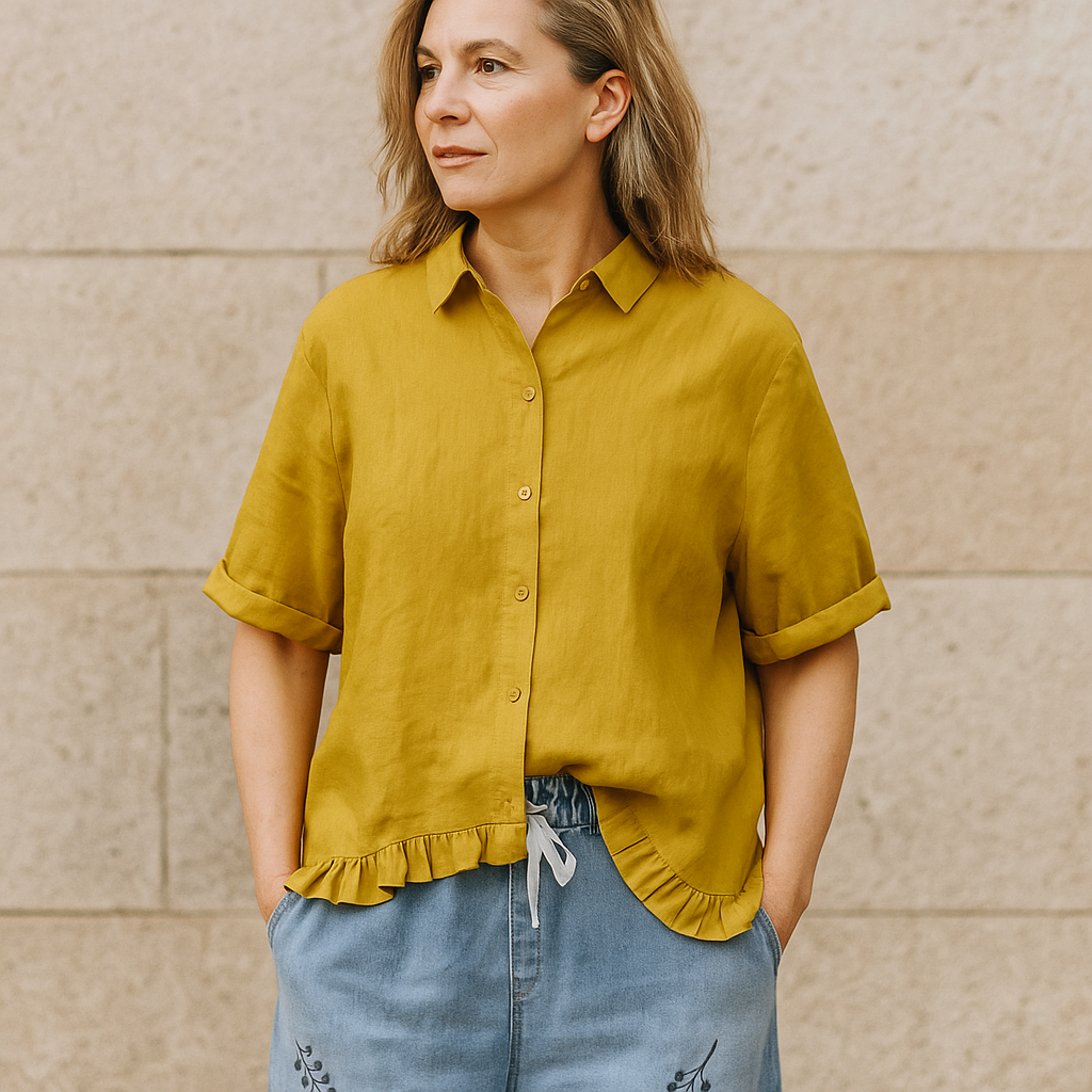 Camicia donna in lino a maniche corte – stile casual estivo