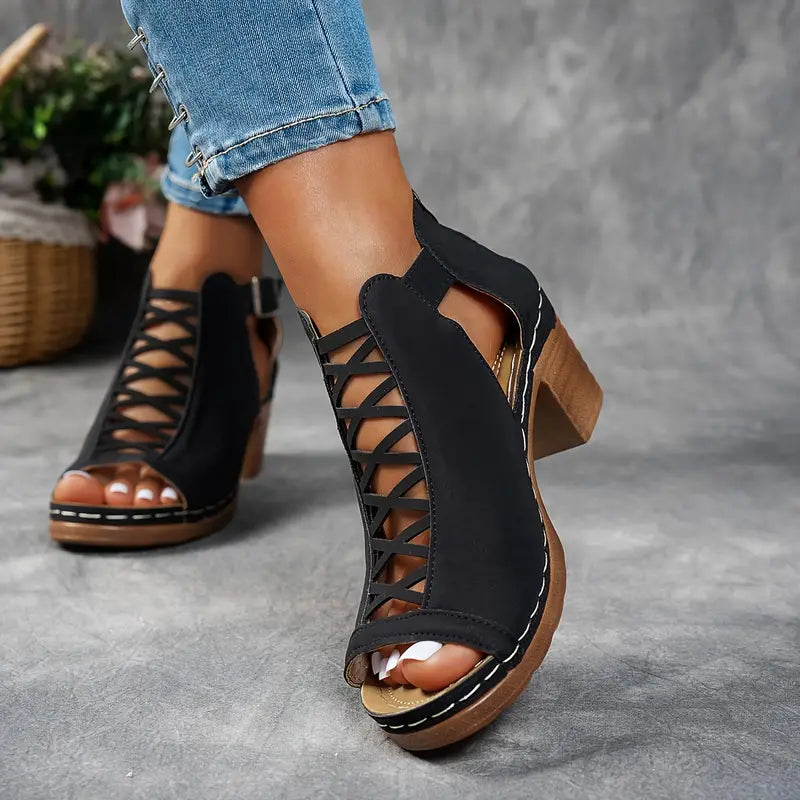 Sandali eleganti con punta aperta e fibbia da donna - Scarpe estive leggere, comode e di alta qualità